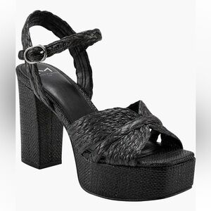 MARC Fisher Chela Raffia Platform Sandals Heels Black 8